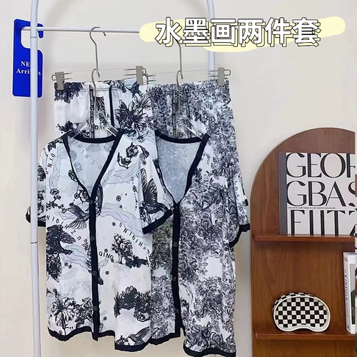 Летняя тонкая пижама, кардиган, комплект, коллекция 2022, легкий роскошный стиль, короткий рукав