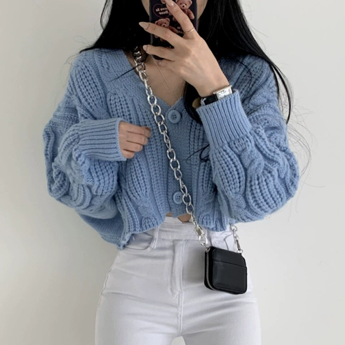 Демисезонный сексуальный свитер, трикотажный кардиган, увеличенная толщина, V-образный вырез, свободный крой