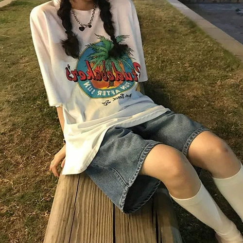 Джинсовая юбка, шорты, тонкие ретро штаны для школьников, высокая талия, свободный прямой крой, стройный силуэт