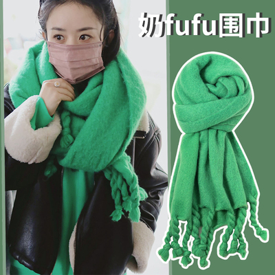 taobao agent Velvet green winter universal scarf, colored keep warm shawl, increased thickness