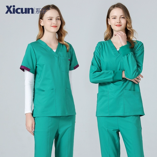 Зеленая тонкая униформа врача, комбинезон ручной работы, короткий рукав