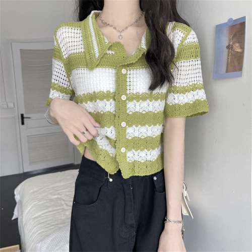 Летняя трикотажная короткая футболка, короткий рукав, воротник поло, в западном стиле