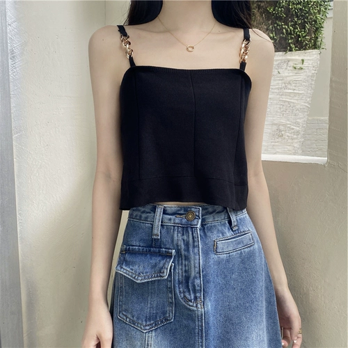 Летний тонкий топ с чашечками, шелковая базовая цепь, красивая спина, для маленькой груди