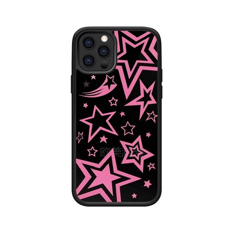 Pink Stars Repeating Pattern Black iPhone Case