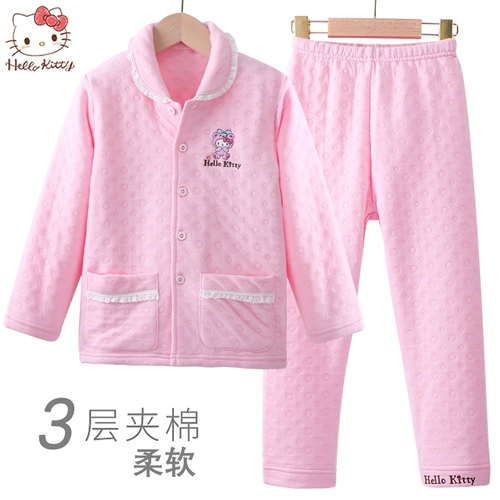 Hello kitty, детская осенняя пижама, хлопковый удерживающий тепло зимний комплект для принцессы, увеличенная толщина