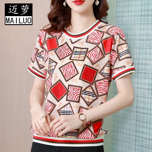 Футболка для матери, летняя вместительная и большая летняя одежда, в западном стиле, короткий рукав, 40 лет, большой размер