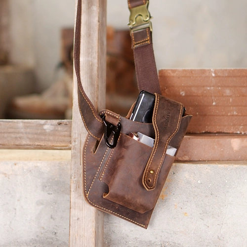 Поясная сумка, мобильный телефон, мужская ключница, портсигар, небольшая сумка, из натуральной кожи