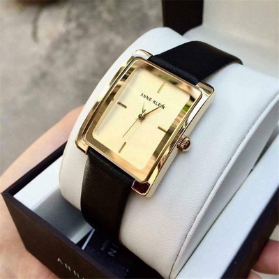 Аутентичные женские часы Anne Klein, простые кварцевые часы с квадратным ремешком из черного золота, 2706CHBK