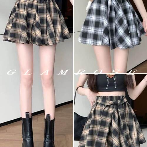 GLAMROSE⭐格子半身裙春装女款2026年新款A字裙短裙高腰半裙裙子