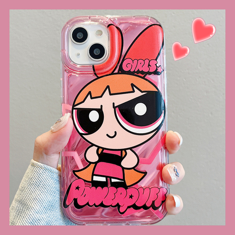 Funny Powerpuff Girls Bubbles Illustration With Stand, Hearts, Stripes & Pattern – Pro/Plus/Max/Air – 17, 16, 15, 14, 13, 12