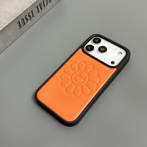 Embossed Smiley Flower Leather Diary with Lanyard Strap iPhone Case