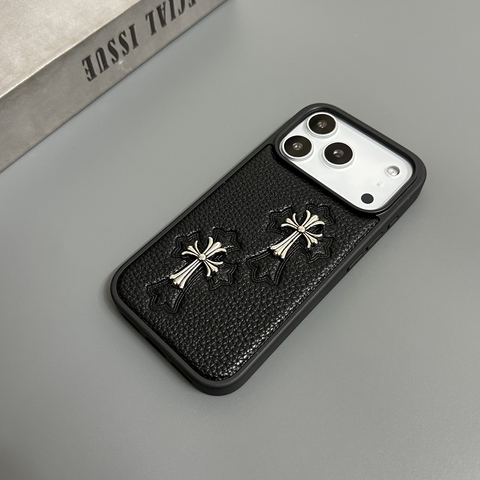 Black Leather Cross Emblem Embossed Textured iPhone Case
