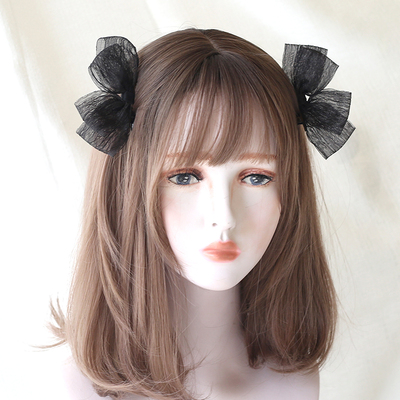taobao agent XG Japanese and Korean girl black and white gauze bow hair decoration solid color Korean version hairpin bangs edge