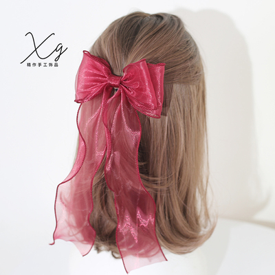 taobao agent Xianrou's sweet bow, wavy chiffon ribbon black bow, hairpin, Korean popular hair accessories