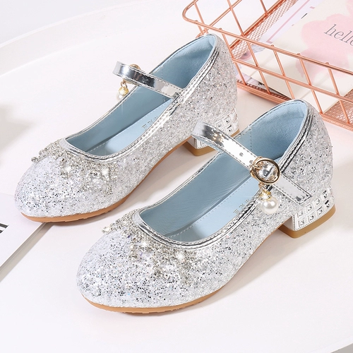 Туфли, осенние высокие блестки для ногтей, детское платье для принцессы для кожаной обуви, мягкая подошва