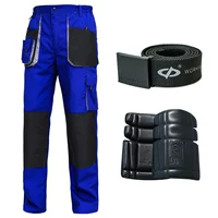 Синие штаны, наколенники, ремень