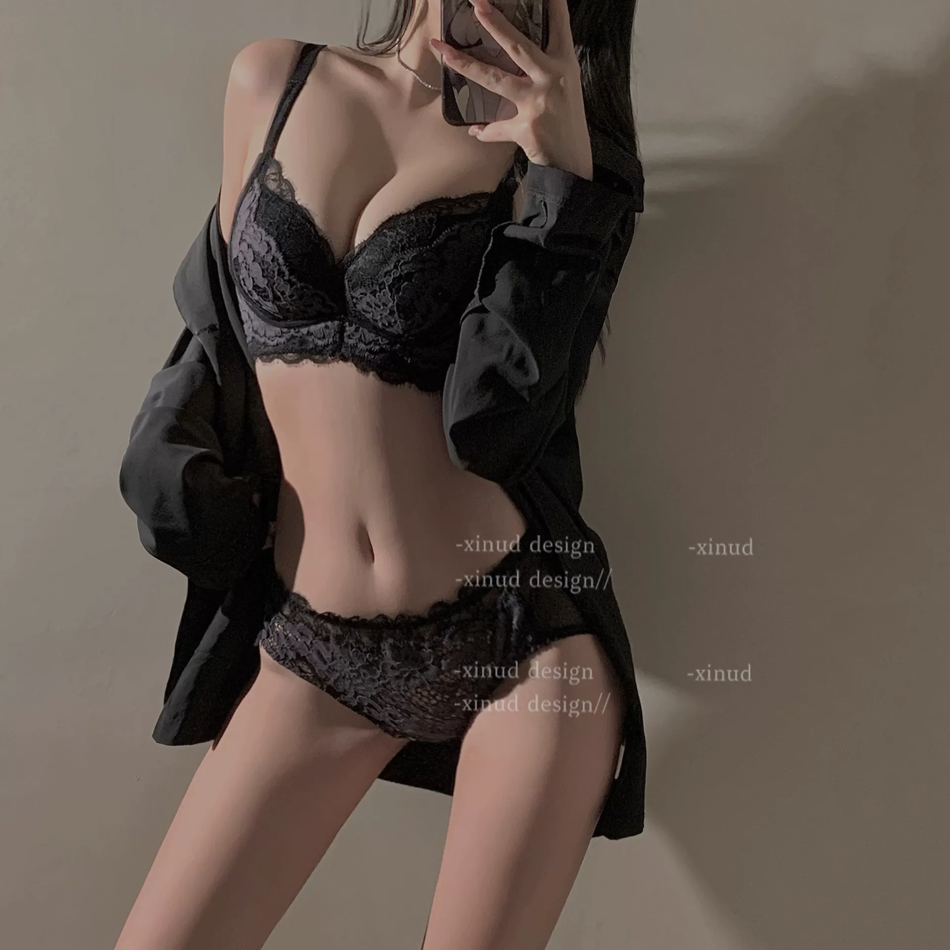 Comfortable wireless bra, lace set, french style