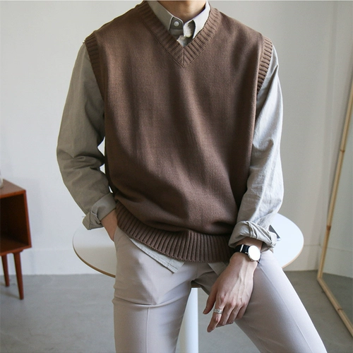 Демисезонный свитер без рукавов, жилет, трикотажный лонгслив, свободный крой, увеличенная толщина, в корейском стиле
