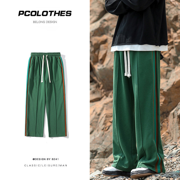 Зеленые штаны, свободный прямой крой, изысканный стиль, оверсайз