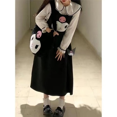 taobao agent Spring Japanese cute soft long black suspenders, dress, mid-length, sleevless
