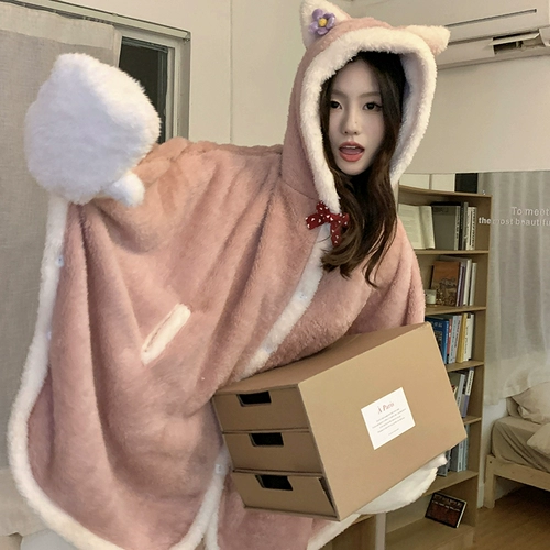 Плащ, демисезонная флисовая пижама, коралловые бархатные милые перчатки, зимний банный халат