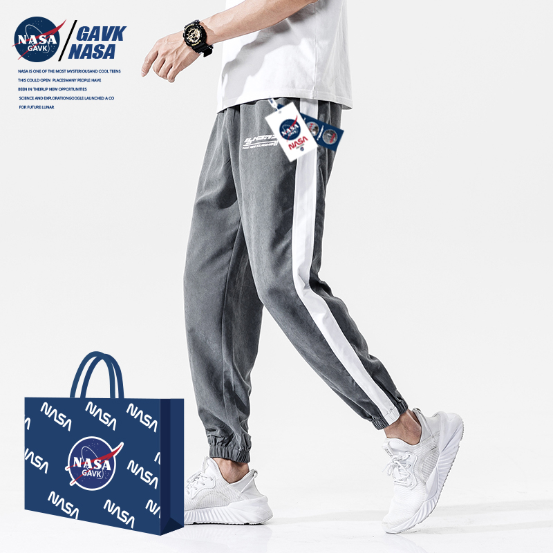 NASA GAVK华夫格运动裤男春夏季2023新款情侣女裤子宽松直筒卫裤