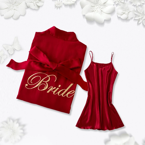 染沁 Красная пижама для невесты, шелковый банный халат, для подружки невесты, с вышивкой, делается под заказ