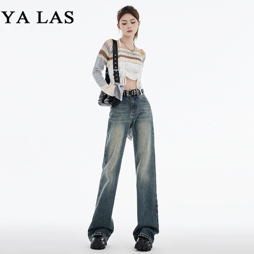 Джинсы, осенние дизайнерские штаны, в американском стиле, тренд сезона, по фигуре, свободный прямой крой