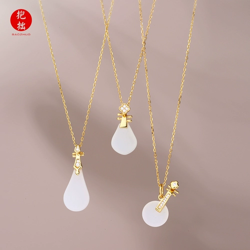 Ожерелье из белого нефрита, подвеска, ханьфу, аксессуар для друга, серебро 925 пробы, подарок для девушки