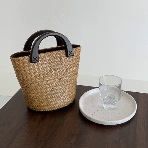 Соломенное ведро, натуральная портативная барсетка, сумка через плечо, французский стиль, коллекция 2022, Таиланд