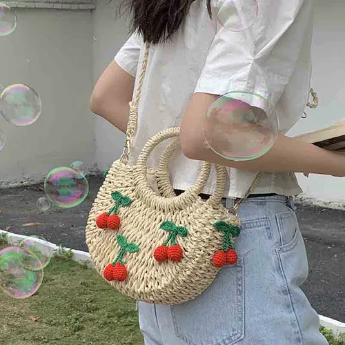 Милая клубника, соломенная сумка через плечо, небольшая сумка, летняя барсетка, DIY, коллекция 2023