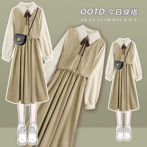 Модный ретро комплект, осеннее платье, изысканный стиль, осенний, подходит для подростков