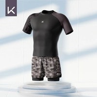 Flat -Hall Double -Layer Print+Short -Sleeved Top