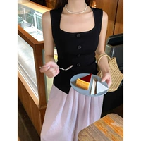 Черная майка топ, жилет без рукавов, бюстгальтер-топ, шелковая летняя трикотажная футболка, в американском стиле, изысканный стиль