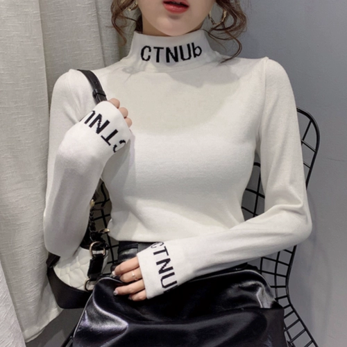 Приятный телу демисезонный осенний белый флисовый лонгслив, высокий воротник, в западном стиле