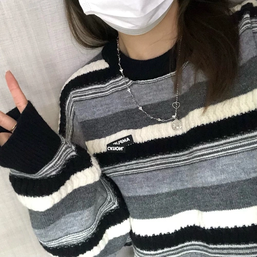 Ретро японский демисезонный удерживающий тепло сексуальный трикотажный свитер, оверсайз, увеличенная толщина