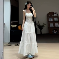 Белое платье, пляжная небольшая дизайнерская летняя длинная юбка, французский стиль, изысканный стиль, городской стиль, подходит для подростков