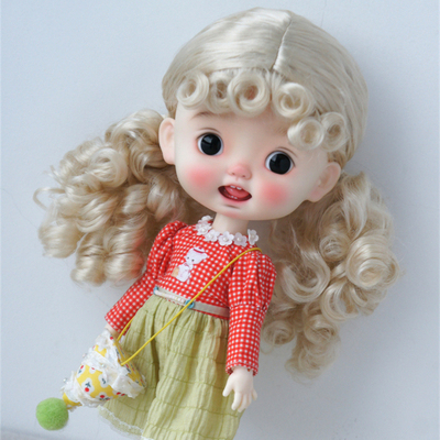 taobao agent Juyusu BJD Ceramics Doll Wig Wig Blythe imitation horse -haired rolling bangs blee noodles double ponytail (JD724)