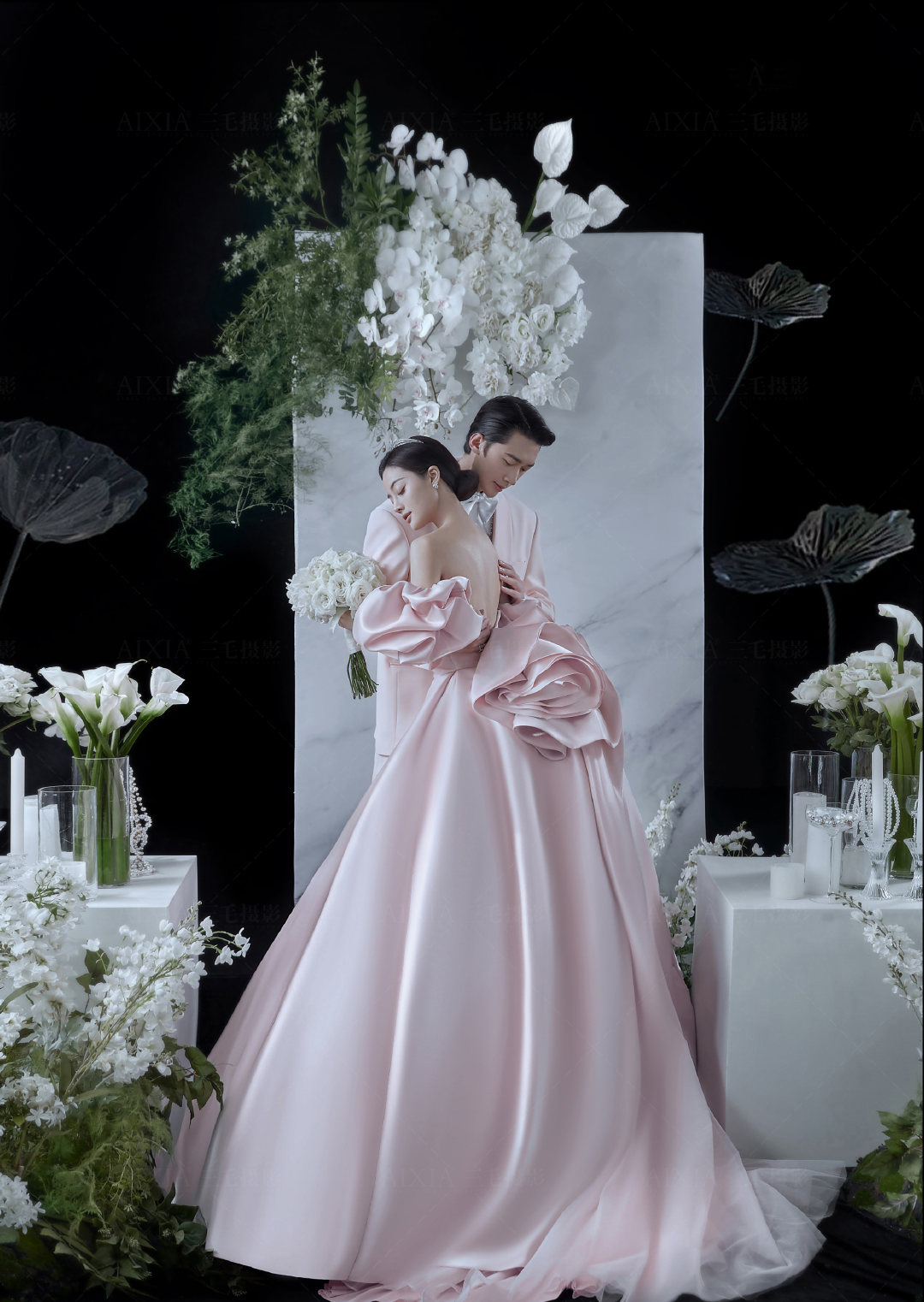  Pink long trailer wedding dress+headgear+Average code   - $4.72 