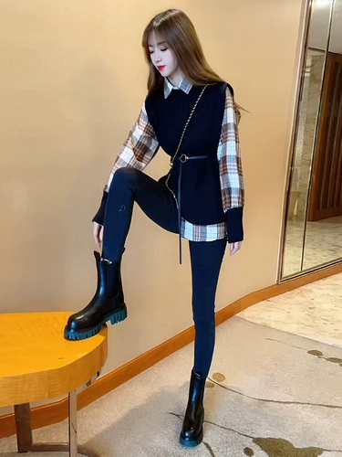 Модный трикотажный жилет, свитер, комплект, демисезонная рубашка, в западном стиле, коллекция 2021