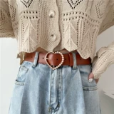 Милый ремень из жемчуга, штаны для школьников и студентов, универсальные брендовые джинсы, в корейском стиле