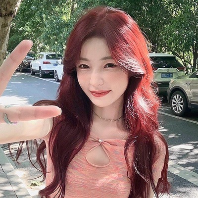 taobao agent Burgundy curly wig, wavy helmet, Lolita style, internet celebrity