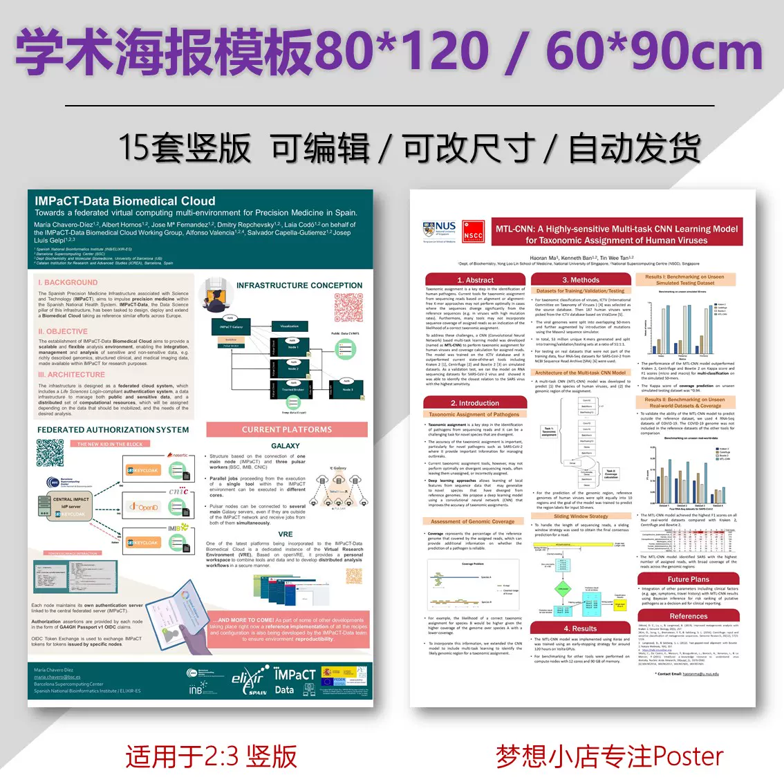 学术Poster海报壁报墙报模板10套A0A1A2A3A490*120竖版PPT格式-Taobao