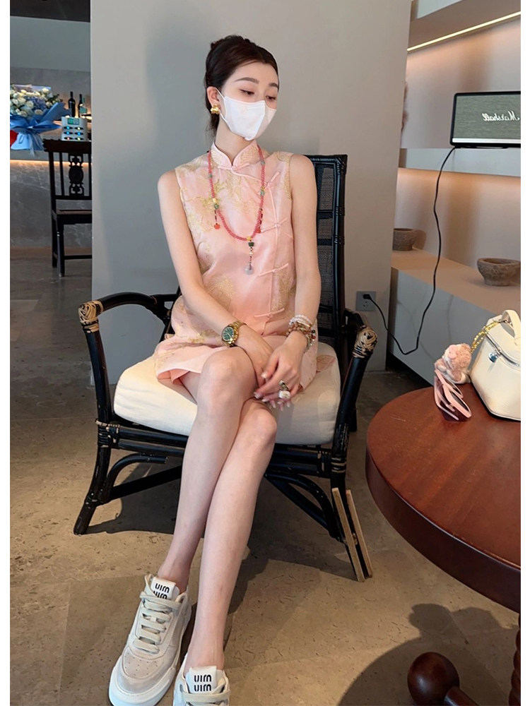 Set Áo Gile Quần Short Nữ Phong Cách Trung Hoa Thêu Họa Tiết Cao Cấp Màu Hồng, Đen