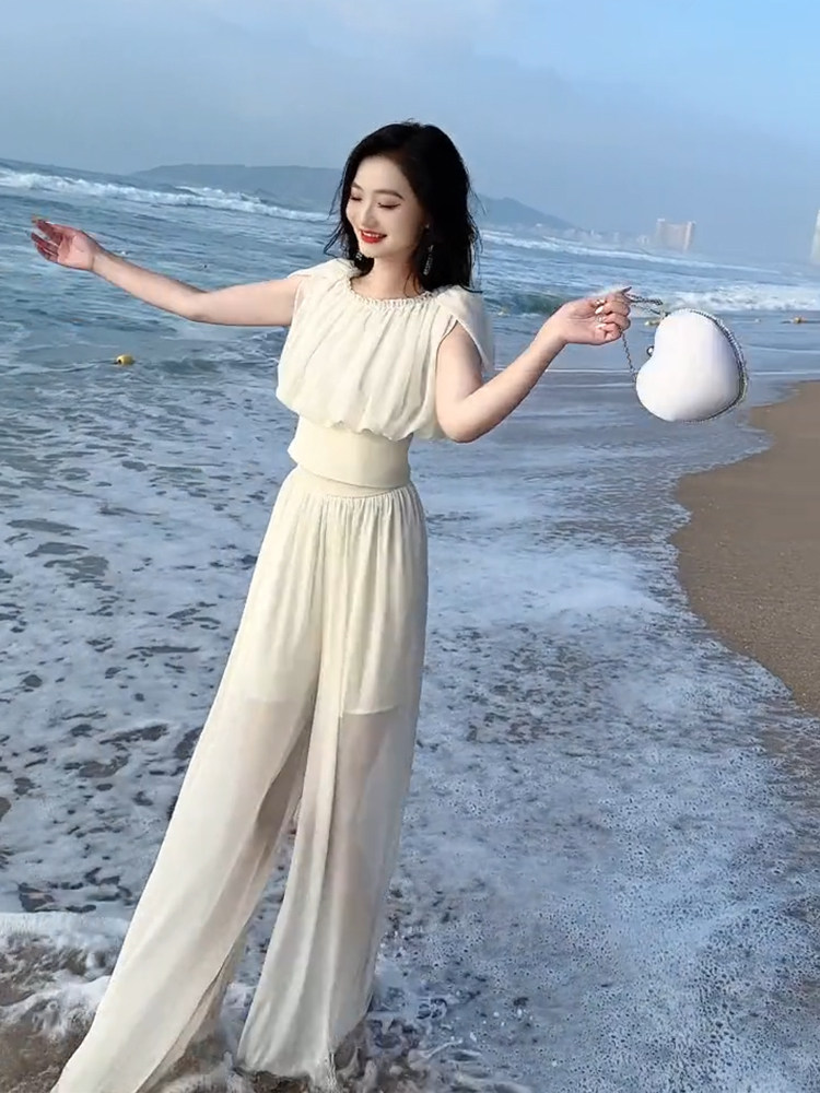 Set Bộ Quần Áo Nữ Vải Voan Trắng Thời Trang Phong Cách Ulzzang