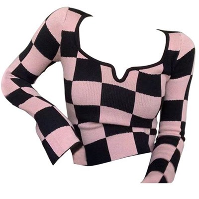 taobao agent Chess, short knitted sweater, summer long-sleeve, jacket, square neckline, high-quality style