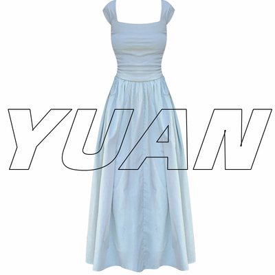 taobao agent Summer fitted long dress, high waist, square neckline