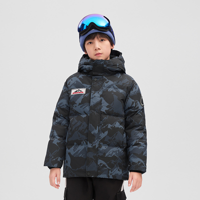 【25冬新品】波司登儿童羽绒服男童户外迷彩印花极寒外套暖额护颈