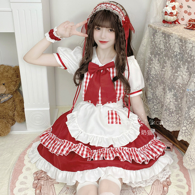 taobao agent Milk bear and milk cat: Christmas wine red plaid COS maid uniform pure desire beautiful girl big size maid service set