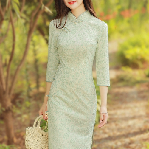Ципао, лонгслив, элитное легкое утепленное платье, коллекция 2023, яркий броский стиль, китайский стиль